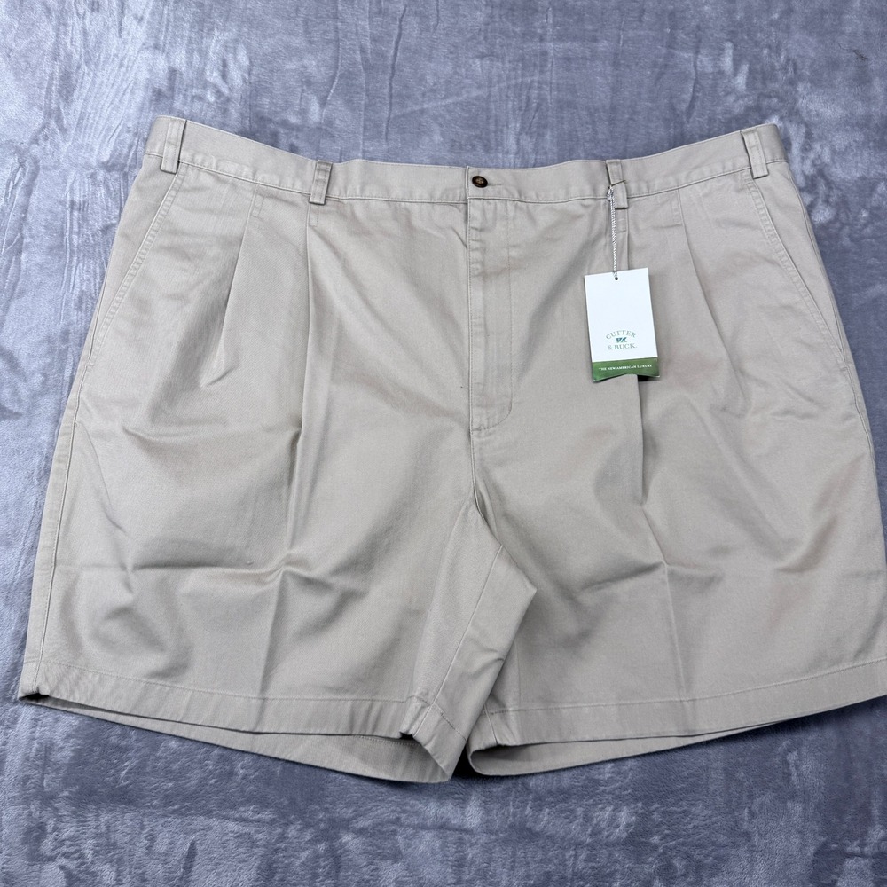 Cutter & Buck Shorts Mens‎ 50B Khaki Pleated Cotton Elastic Back BCB06366 NWT